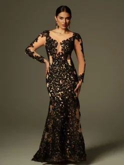 Dresses|Maxi Dresses*Mew Mews Fashion Ayesha Long Sleeve Lace Sequin Maxi Dress