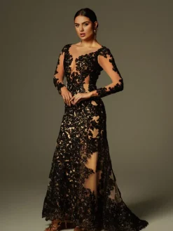 Dresses|Maxi Dresses*Mew Mews Fashion Ayesha Long Sleeve Lace Sequin Maxi Dress