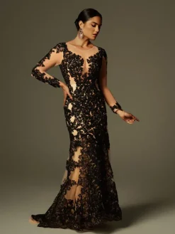 Dresses|Maxi Dresses*Mew Mews Fashion Ayesha Long Sleeve Lace Sequin Maxi Dress