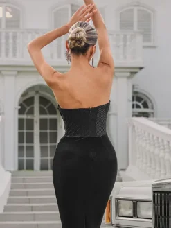 Embellishment|Dresses*Lu Yili Azyria Strapless Split Velvet Maxi Dress