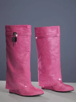 Shoes*Mew Mews Fashion Badru Lock Glitter Crystal Boots