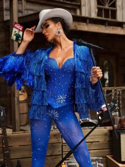 Jumpsuits & Romper*W Jia Baelara Spaghetti Rhinestone Jumpsuit In Blue