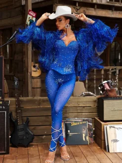 Jumpsuits & Romper*W Jia Baelara Spaghetti Rhinestone Jumpsuit In Blue