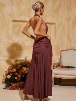 Dresses|Maxi Dresses*Mew Mews Fashion Baelthar Cowl Neck Ruched Split Maxi Dress