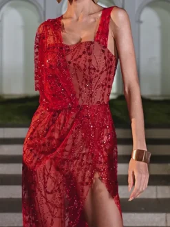Dresses|Maxi Dresses*Mew Mews Fashion Bailee Split Sequin Maxi Dress In Red