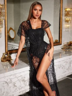 Dresses|Maxi Dresses*Mew Mews Fashion Bailee Split Sequin Maxi Dress In Black