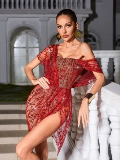 Dresses|Mini Dresses*Mew Mews Fashion Bailee Split Sequin Mini Dress In Red