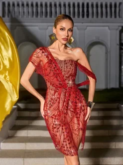 Dresses|Mini Dresses*Mew Mews Fashion Bailee Split Sequin Mini Dress In Red