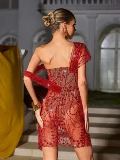 Dresses|Mini Dresses*Mew Mews Fashion Bailee Split Sequin Mini Dress In Red