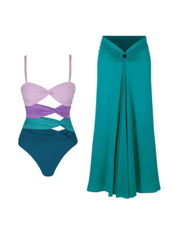 Bikini Sets*Mew Mews Fashion Bavo Color Clash Swimwear Two Piece Set