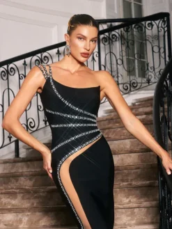 Dresses|Maxi Dresses*Bandage Bechette One Shoulder Rhinestone Dress