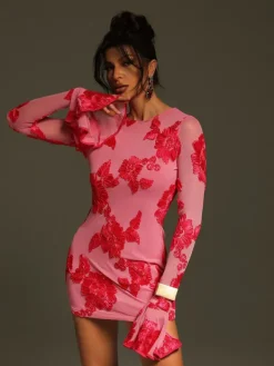 Dresses|Mini Dresses*Mew Mews Fashion Beckie Long Sleeve Backless Flower Mini Dress