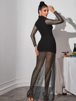Dresses|Maxi Dresses*Mew Mews Fashion Bedelia Long Sleeve Cutout Mesh Maxi Dress In Black