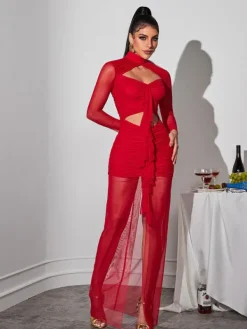 Dresses|Maxi Dresses*Mew Mews Fashion Bedelia Long Sleeve Cutout Mesh Maxi Dress