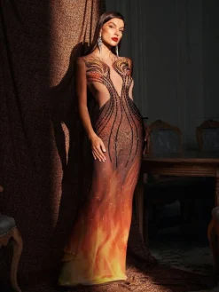 Embellishment|Dresses*Embellishment Bellezza Printed Rhinestone Maxi Dress