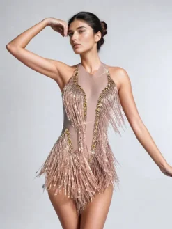 Bodysuits|Tops*Embellishment O/S Benicio Halterneck Fringe Sequin Bodysuit
