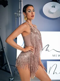 Bodysuits|Tops*Embellishment O/S Benicio Halterneck Fringe Sequin Bodysuit