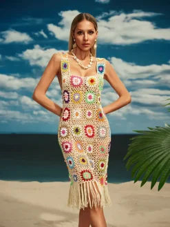 Cover-ups|Swimwear*Mew Mews Fashion O/S Benita Cutout Fringe Knitted Midi Dress