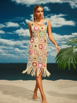 Cover-ups|Swimwear*Mew Mews Fashion O/S Benita Cutout Fringe Knitted Midi Dress