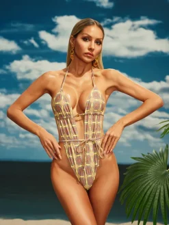 One Piece|Swimwear*Mew Mews Fashion Berit Halterneck Printed One Piece Swimsuit