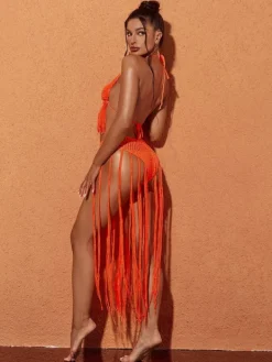 Bikini Sets|Swimwear*Mew Mews Fashion Berlin Knit Fringe Bikini Two Piece Set In Orange