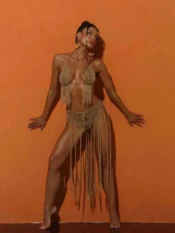 Bikini Sets|Swimwear*Mew Mews Fashion Berlin Knit Fringe Bikini Two Piece Set In Brown