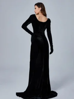Dresses|Maxi Dresses*Mew Mews Fashion Bernice Long Sleeve Gloves Velvet Maxi Dress In Black
