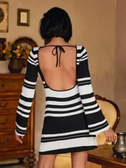 Dresses|Mini Dresses*Mew Mews Fashion Bertin Long Sleeve Stripe Knitted Mini Dress