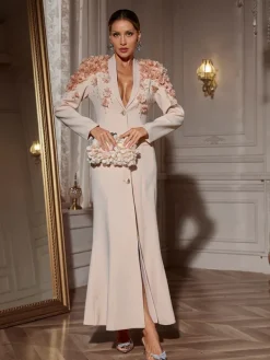 Blazers|Dresses*Mew Mews Fashion Berton Long Sleeve Flower Maxi Dress