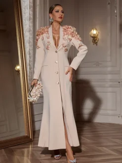 Blazers|Dresses*Mew Mews Fashion Berton Long Sleeve Flower Maxi Dress
