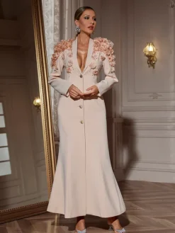 Blazers|Dresses*Mew Mews Fashion Berton Long Sleeve Flower Maxi Dress