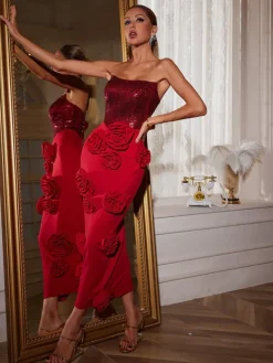 Dresses|Midi Dresses*Mew Mews Fashion Bevin Strapless Flower Midi Dress