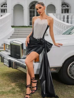 Embellishment|Dresses*Embellishment Bexleya Strapless Draped Leather Mini Dress