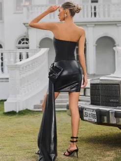 Embellishment|Dresses*Embellishment Bexleya Strapless Draped Leather Mini Dress