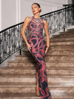 Embellishment|Dresses*Embellishment Bieda Snake Printed Rhinestone Maxi Dress