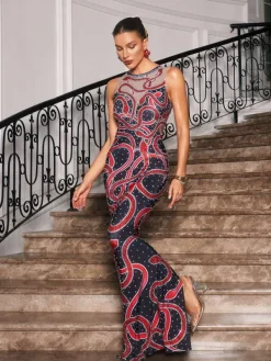 Embellishment|Dresses*Embellishment Bieda Snake Printed Rhinestone Maxi Dress