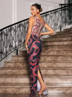 Embellishment|Dresses*Embellishment Bieda Snake Printed Rhinestone Maxi Dress