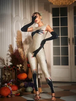 Embellishment*Embellishment Billy Diamond Hands Illusion Jumpsuit In Beige