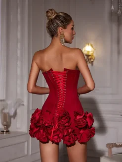Dresses|Mini Dresses*Mew Mews Fashion Birtin Strapless Flower Mini Dress In Red