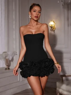 Dresses|Mini Dresses*Mew Mews Fashion Birtin Strapless Flower Mini Dress In Black