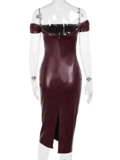 Dresses*Mew Mews Fashion Blaine Off Shoulder Ruched Leather Dress