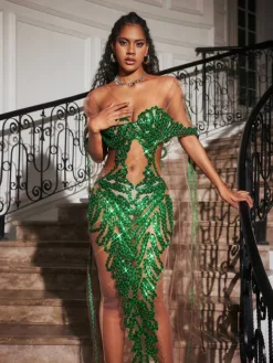 Dresses|Maxi Dresses*Jiu Bajia O/S Blondene Cutout Sequin Embellished Maxi Dress