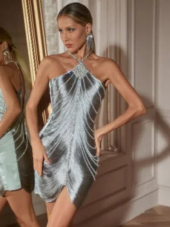 Dresses|Mini Dresses*Mew Mews Fashion Bluma Halterneck Beaded Fringe Mini Dress