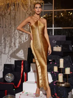 Dresses|Maxi Dresses*Mew Mews Fashion Bluma Halterneck Fringe Maxi Dress In Bronze