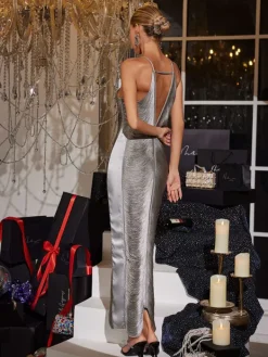 Dresses|Maxi Dresses*Mew Mews Fashion Bluma Halterneck Fringe Maxi Dress In Grey