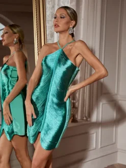 Dresses|Mini Dresses*Mew Mews Fashion Bluma Halterneck Fringe Mini Dress In Green