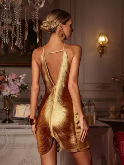 Dresses|Mini Dresses*Mew Mews Fashion Bluma Halterneck Fringe Mini Dress In Bronze