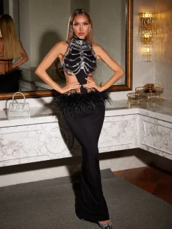 Armor Tops|Dresses*Mew Mews Fashion Boris Halterneck Cutout Feather Maxi Dress