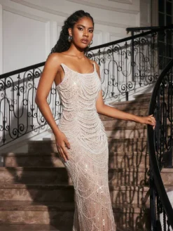 Embellishment|Dresses*Lu Yili Branddun Strapless Pearl Embellished Maxi Dress