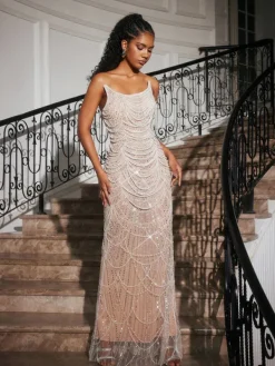 Embellishment|Dresses*Lu Yili Branddun Strapless Pearl Embellished Maxi Dress